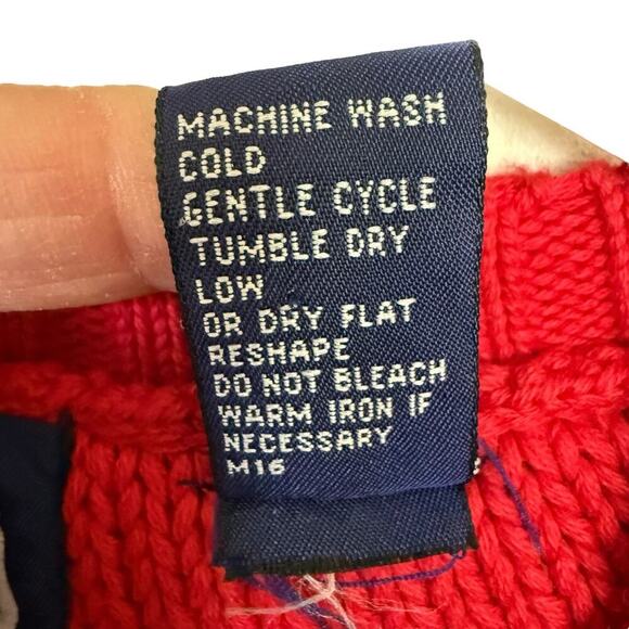 Vtg 90s Gap Vneck Cableknit Red Sweater Preppy Prep Academia L Criquet Old Money - Picture 3 of 6